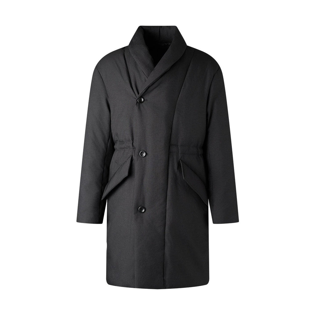 Warm Insulated Loose Cleanfit Midlength Lapel Button Black Puffer Down Jackets main image