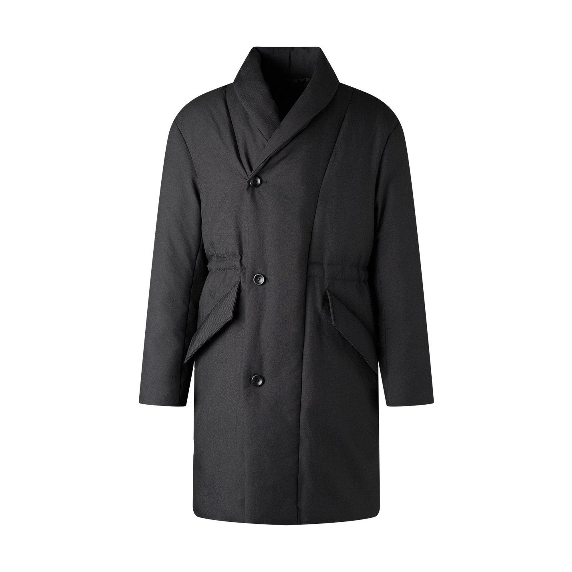Warm Insulated Loose Cleanfit Midlength Lapel Button Black Puffer Down Jackets main image