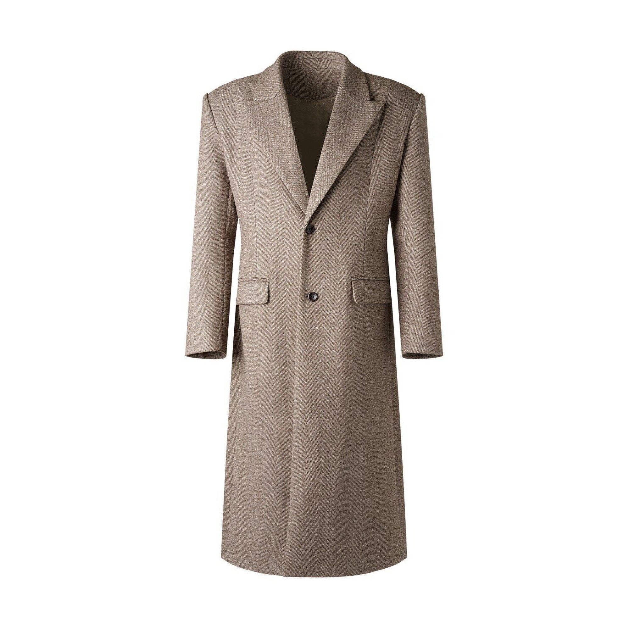 Warm Non Iron Slim Long Single Breasted Blazer Collar Youth Gray Brown Overcoats main image