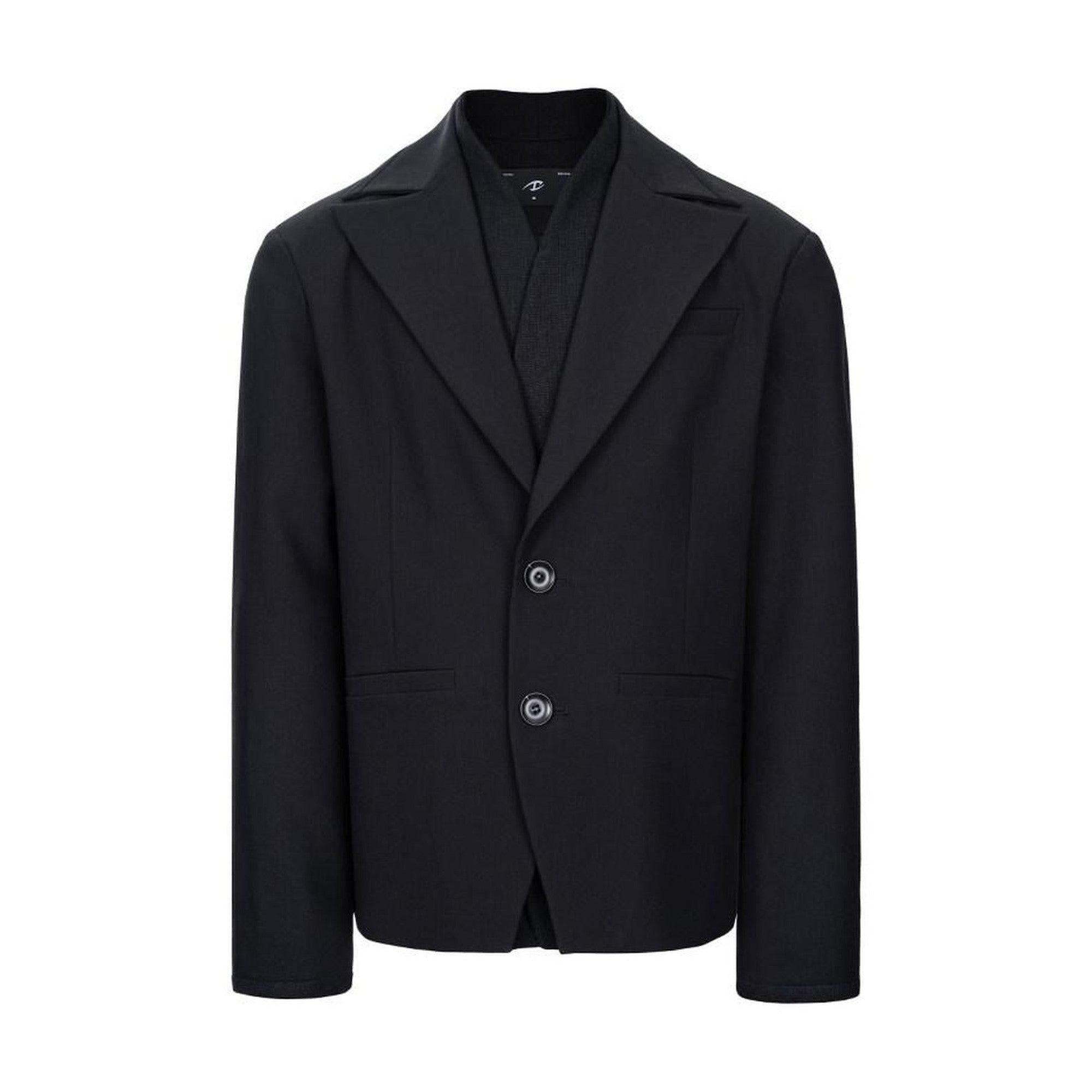 Warm Oversized Casual Notch Lapel Two Button Single Vent Mens Black Blazers main image