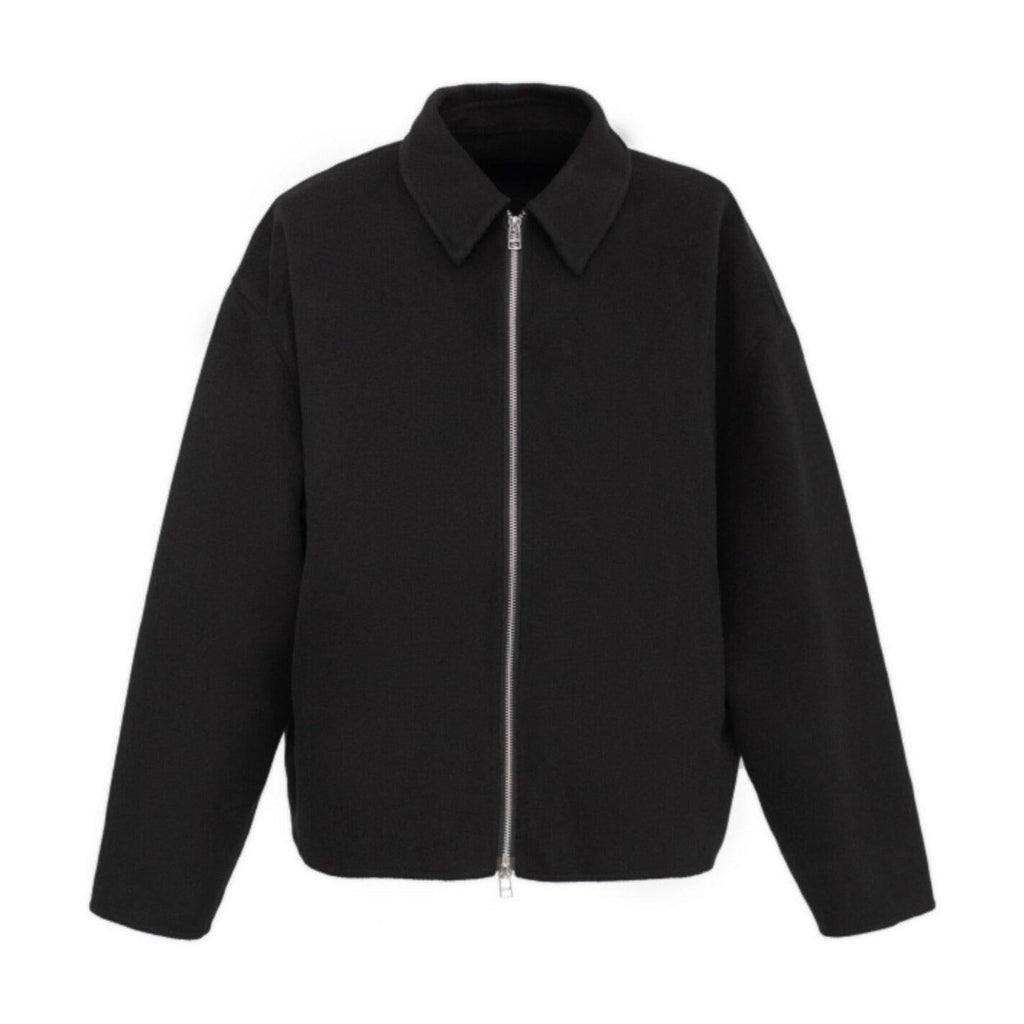 Warm Pure Wool Loose Minimal Short Zip Shirt Collar Men Black Overshirts main image