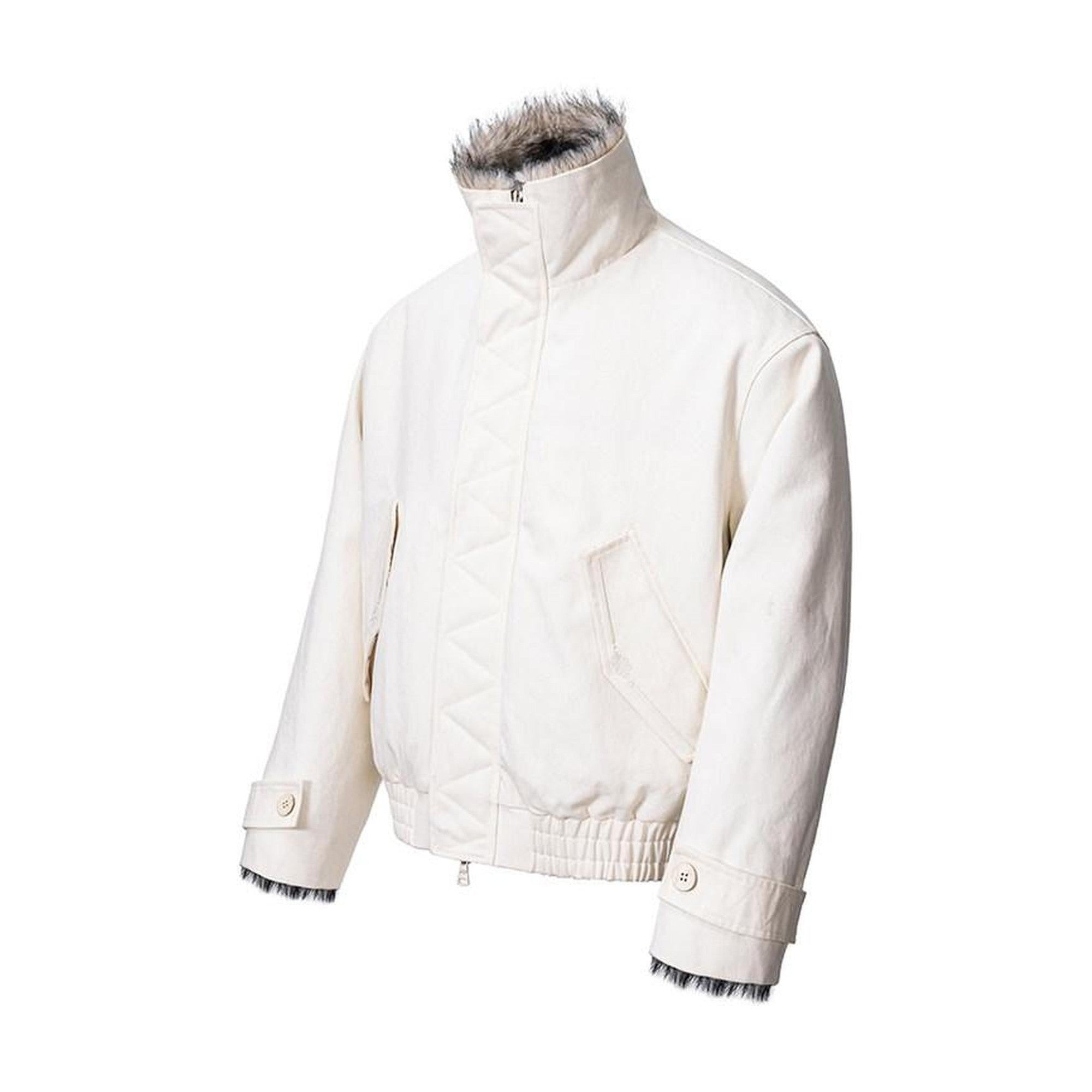 Warm Stand Collar Zip Loose Fit Casual Unisex Beige Mountain Embroidered Jackets main image