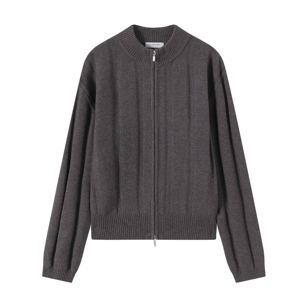 Warm Wool Blend Jacquard Stripe Cropped Relaxed Fit Unisex Citywalk Zip Knitwear main image