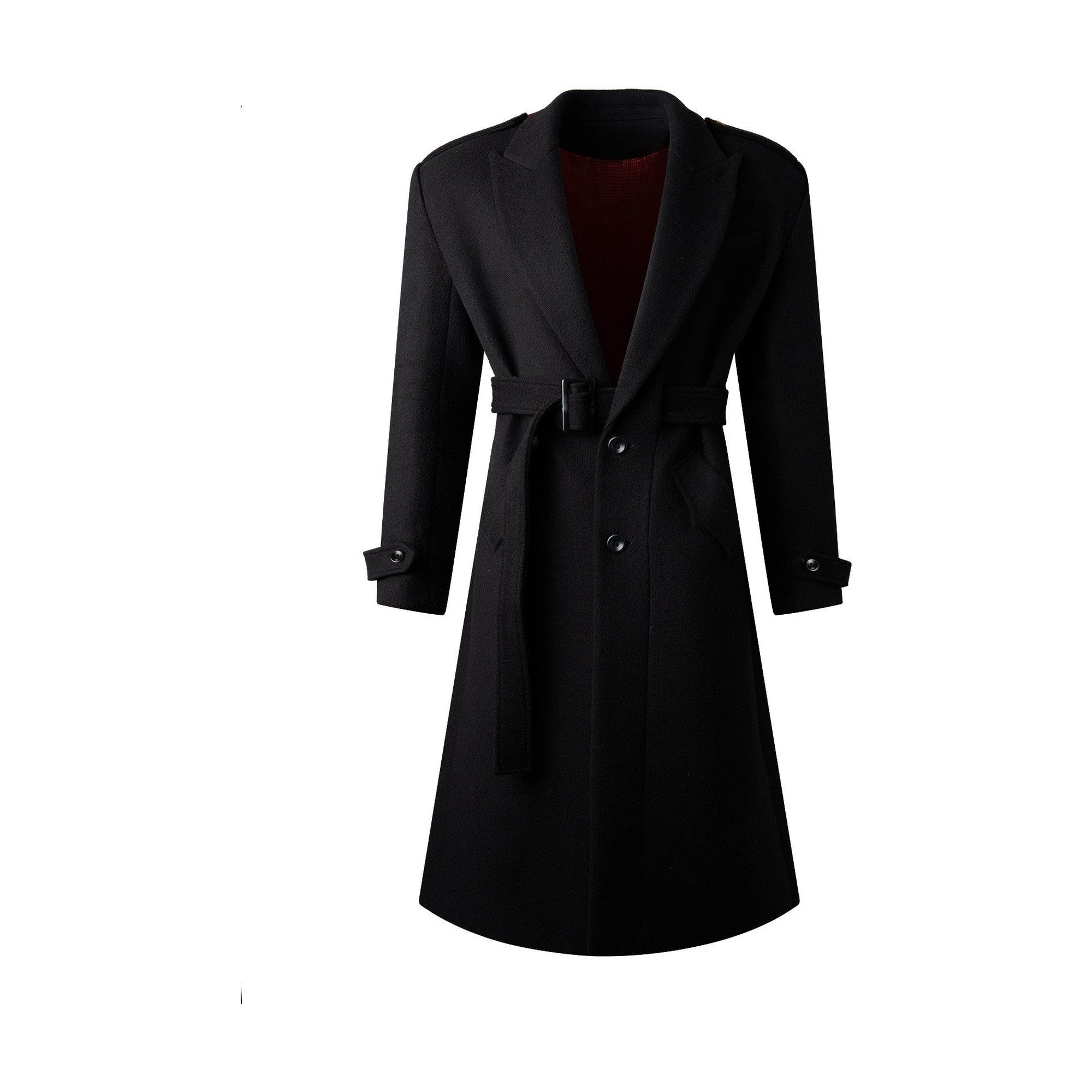 Warm Wrinkle Free Long Loose Epaulet Lapel Youth Wool Blend Black Wool Coats main image