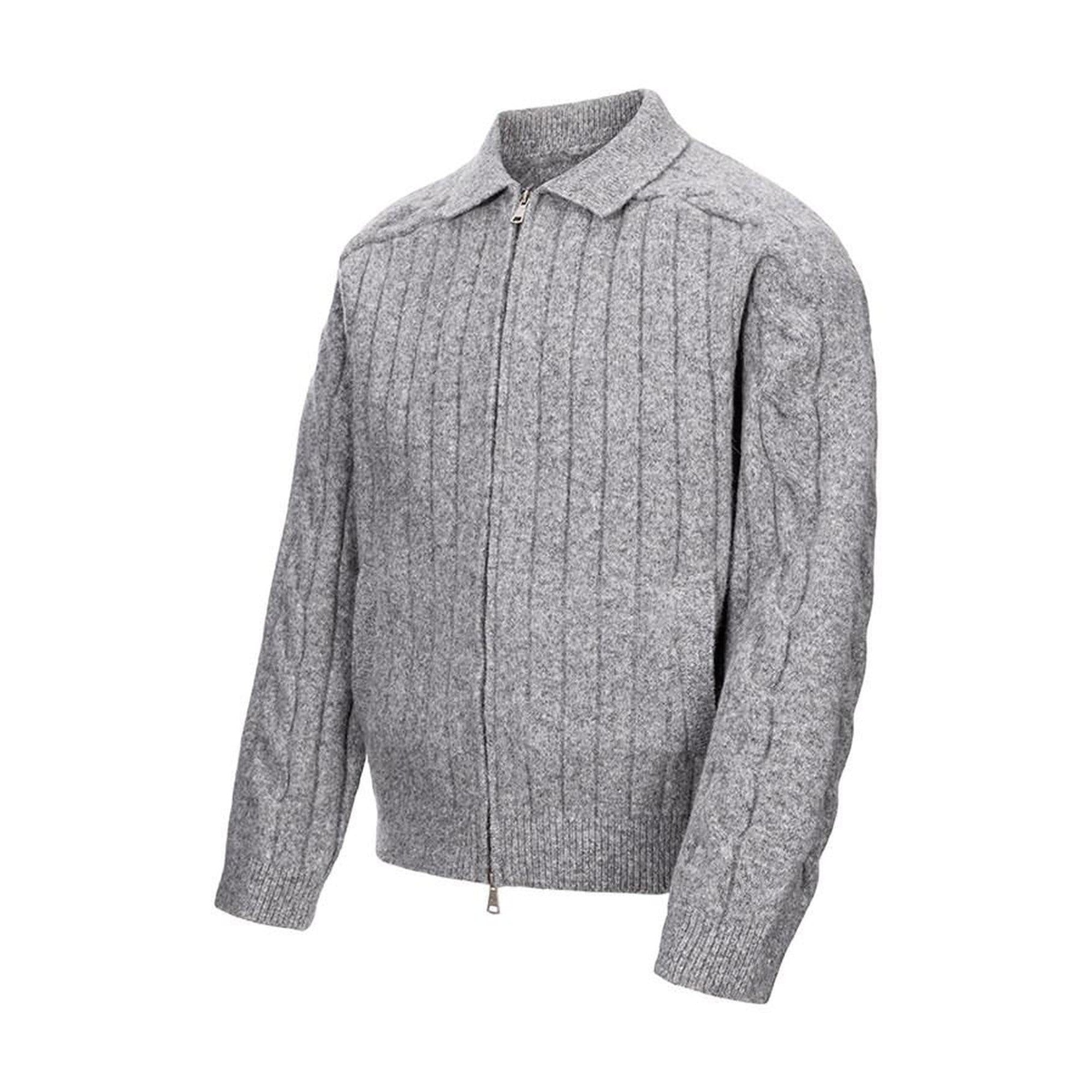 Warm Zip Front Casual Turn Down Collar Unisex Grey Knit Cardigans main image