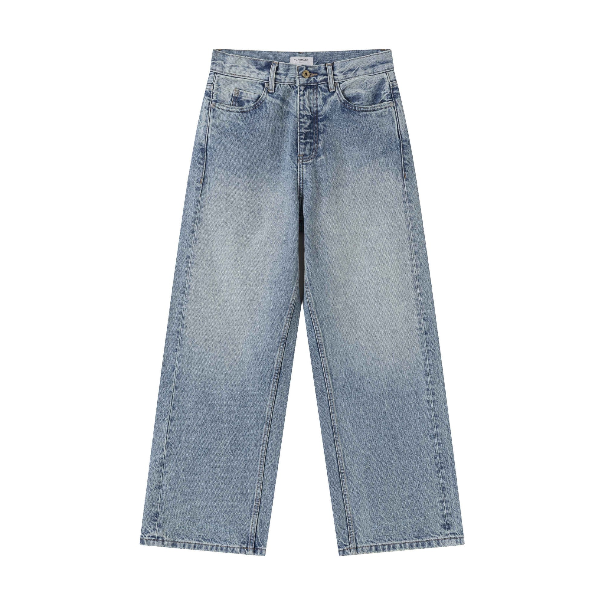 Washed Distressed Mid Rise Loose Fit Durable Cotton Straight-Leg Jeans main image