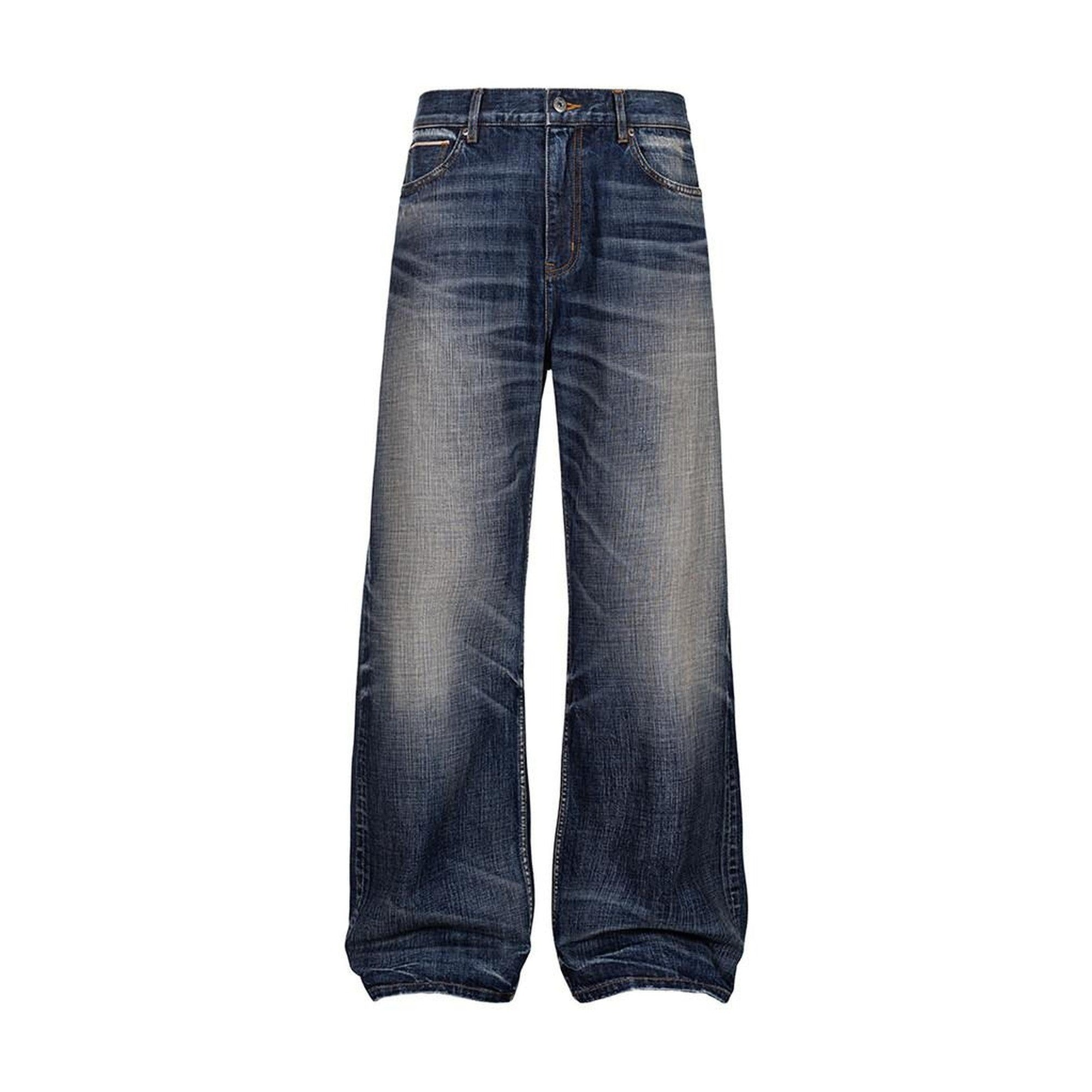 Washed Embroidered Blue Mid Rise Loose Fit Micro Stretch Straight Leg Jeans main image