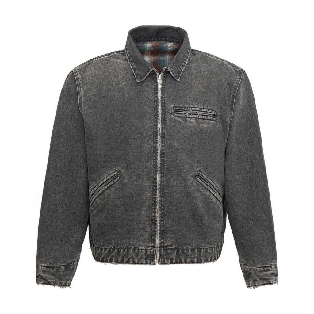 Windproof 100% Cotton Distressed Loose Short Rib Hem Men Grey Puffer Jackets main image