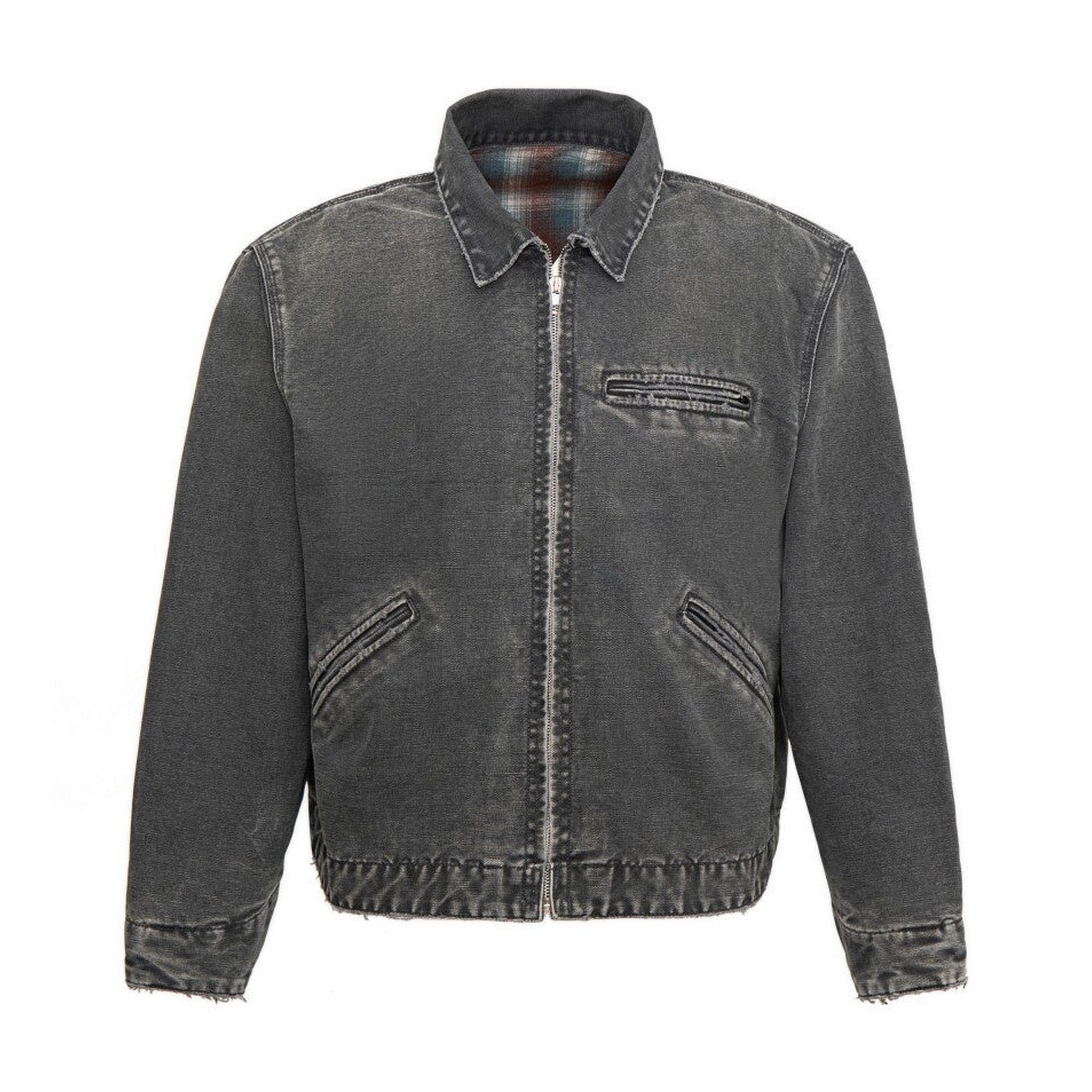 Windproof 100% Cotton Distressed Loose Short Rib Hem Men Grey Puffer Jackets main image