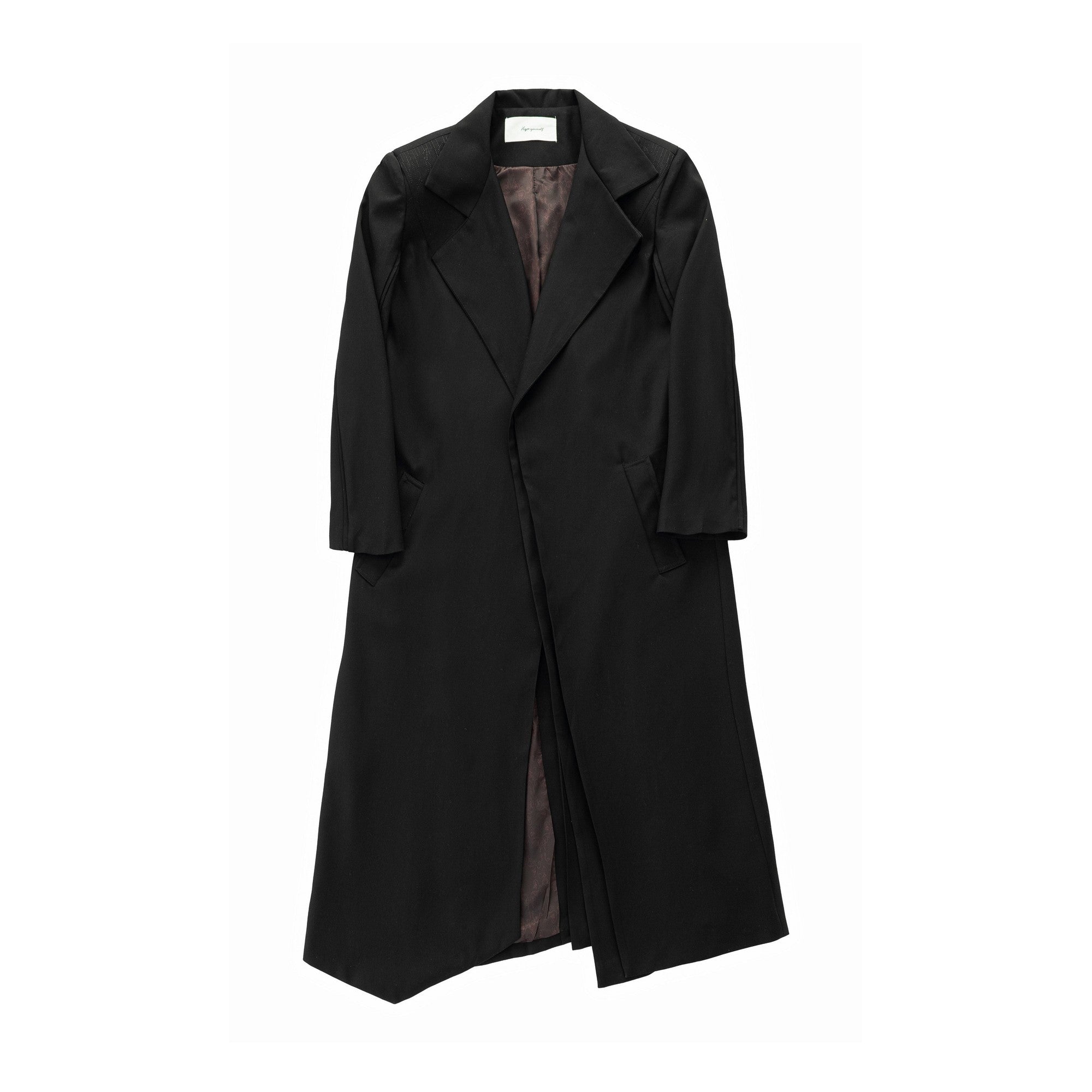 Windproof Embroidered Loose Longline Lapel Unisex Black Trench Coats main image