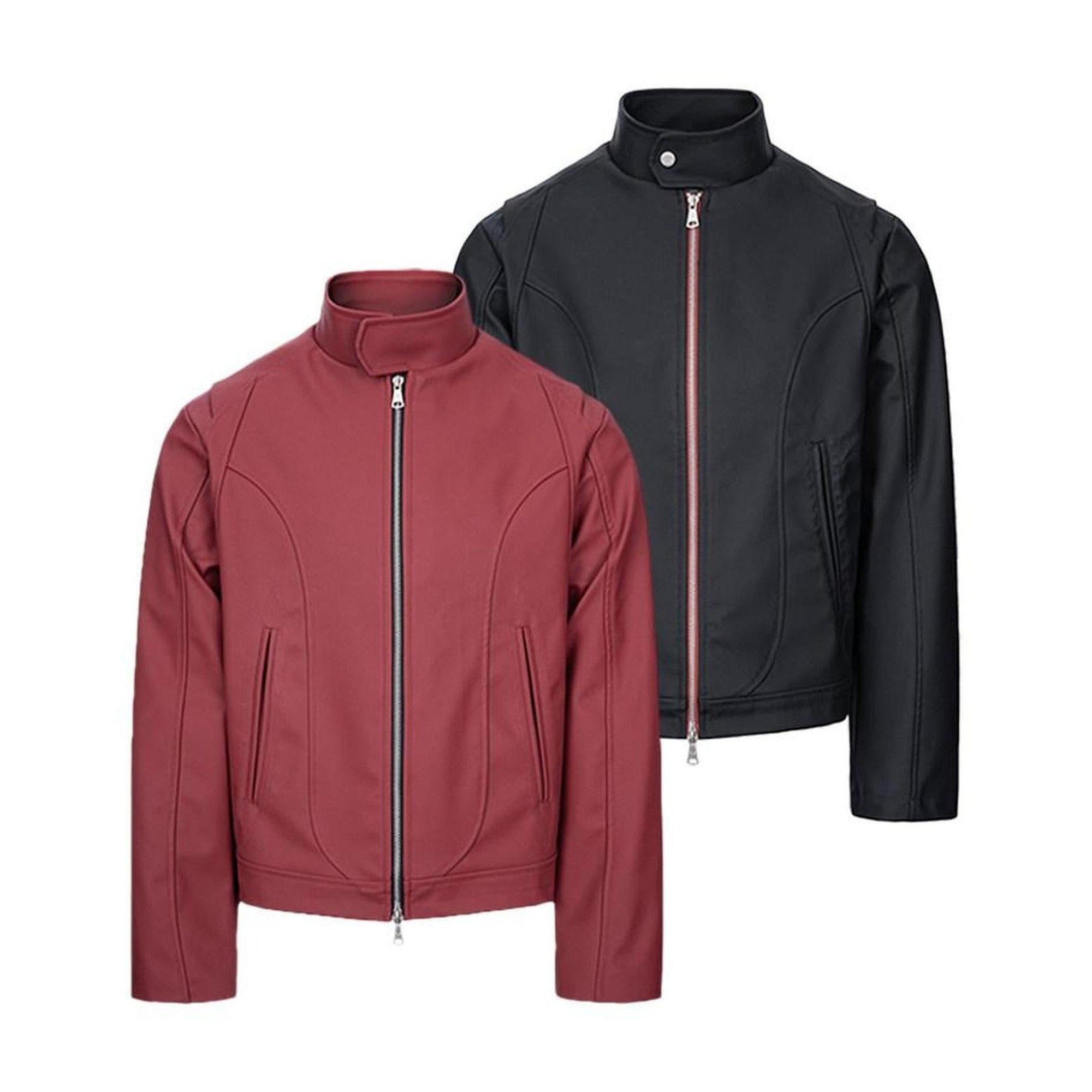 Windproof Loose Fit Short Zip Front Round Neck Mens Polyester Red Black Jackets main image