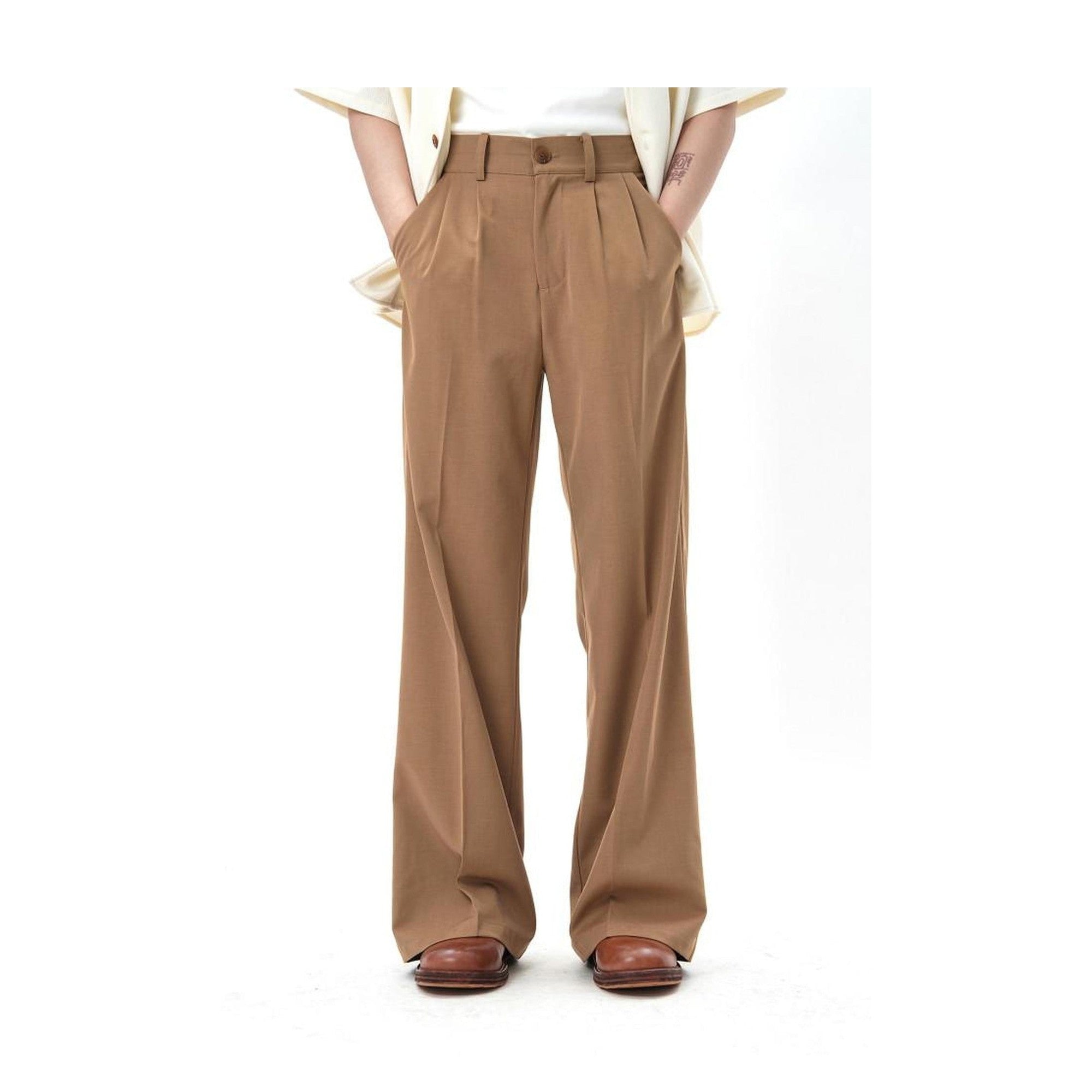 Wrinkle Free Mid Rise Straight Micro Stretch Khaki Flared Trousers main image