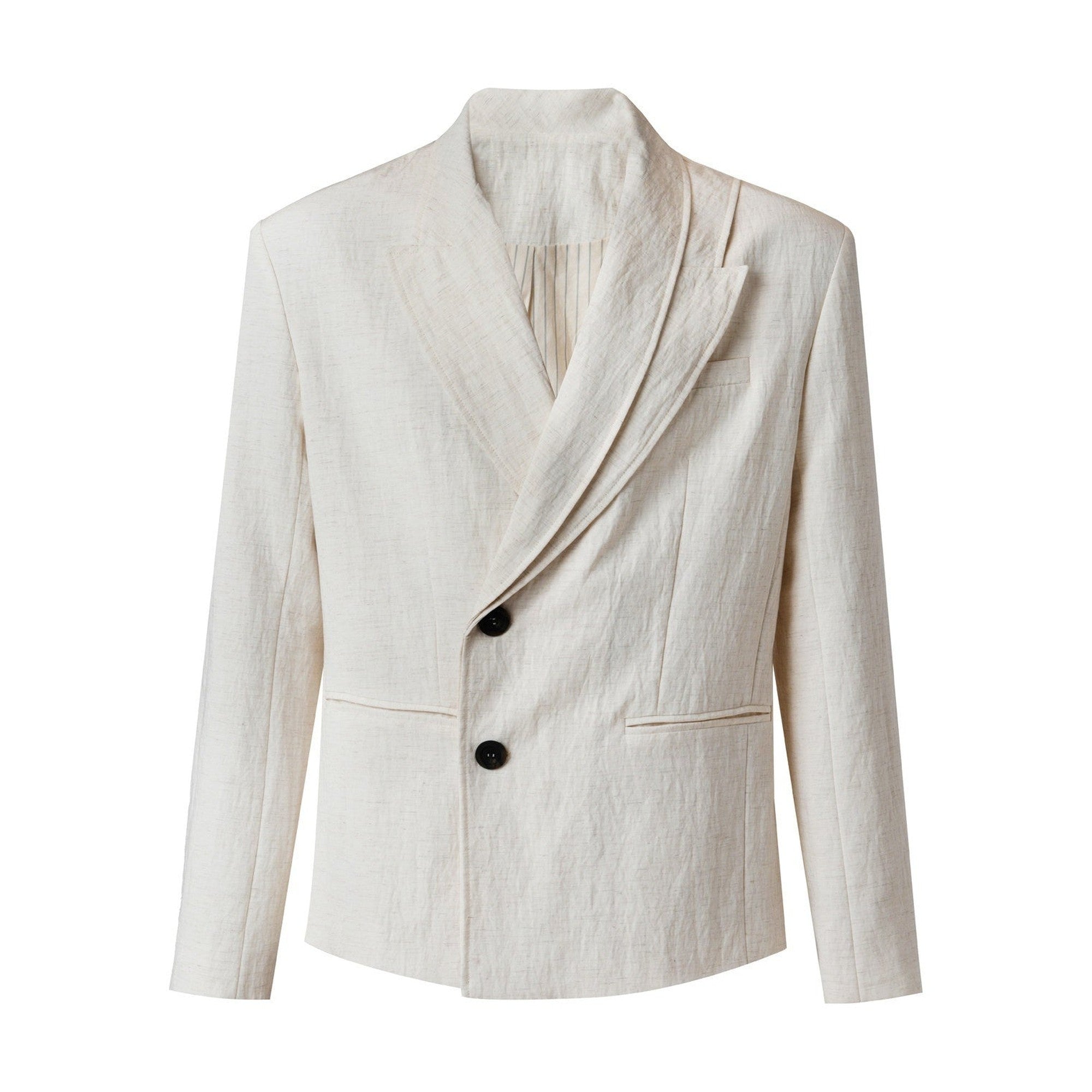 Wrinkle Free Patchwork Youthful Trendy Standard Fit Casual White Linen Blazers main image