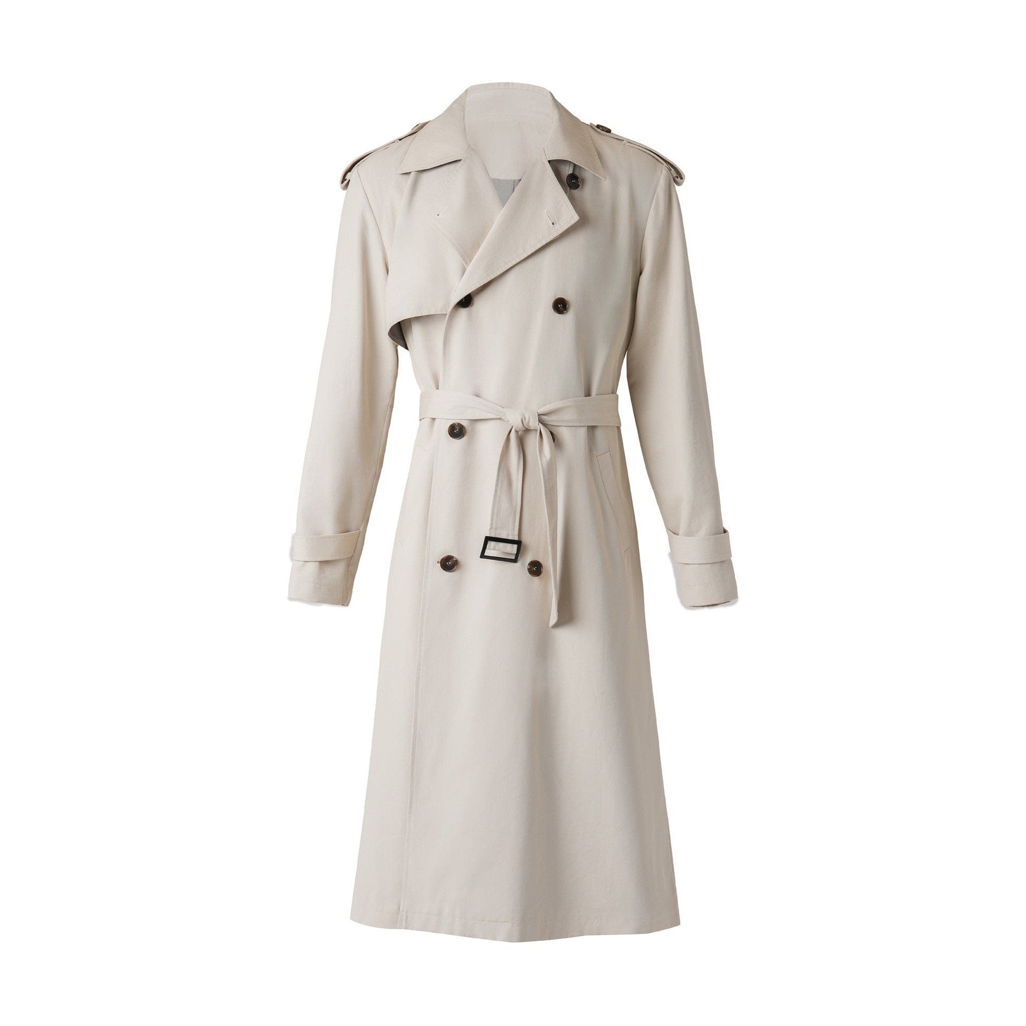 Wrinkle Free Relaxed Fit Long Double Breasted Unisex Cotton Lyocell Trench Coats main image