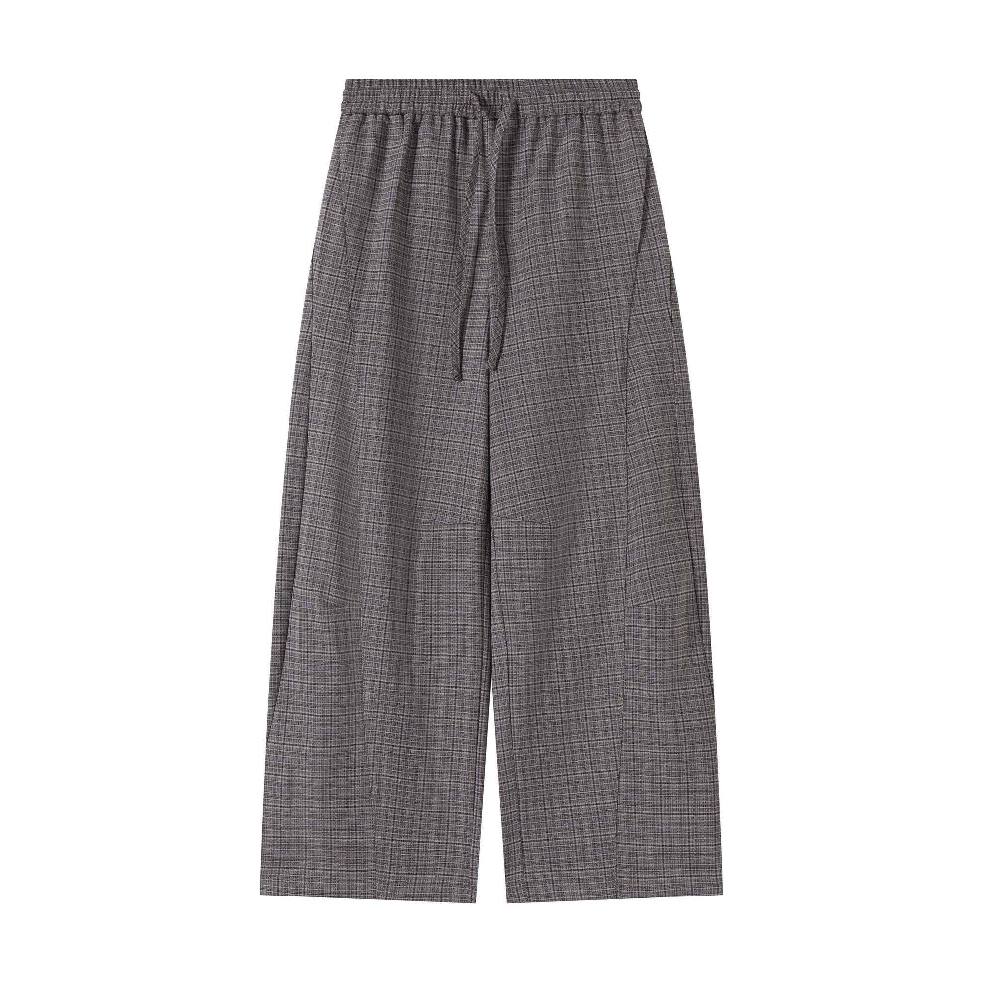 Wrinkle Free Relaxed Wide Patchwork Houndstooth Work Drawstring Casual Trousers main image
