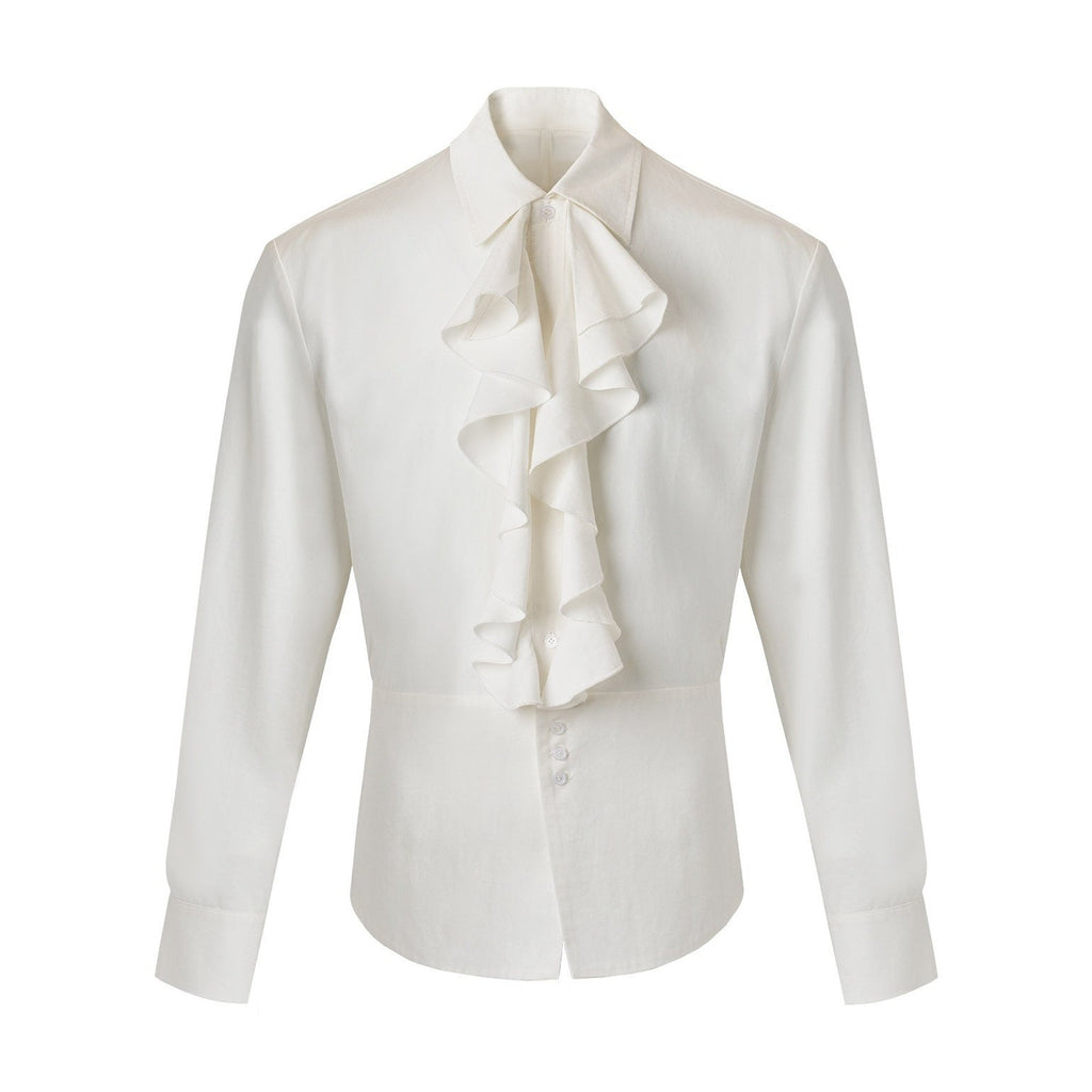 Wrinkle Free Ruffle Loose British Unisex Lyocell Linen Button Long Sleeve Shirts main image