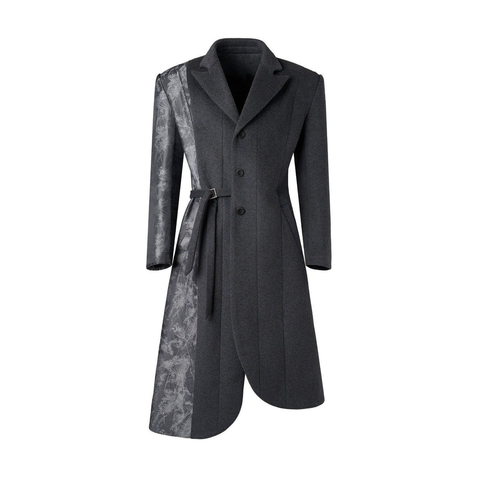 Wrinkle Free Slim Fit Irregular Hem Blazer Collar Trendy Deep Gray Wool Coats main image
