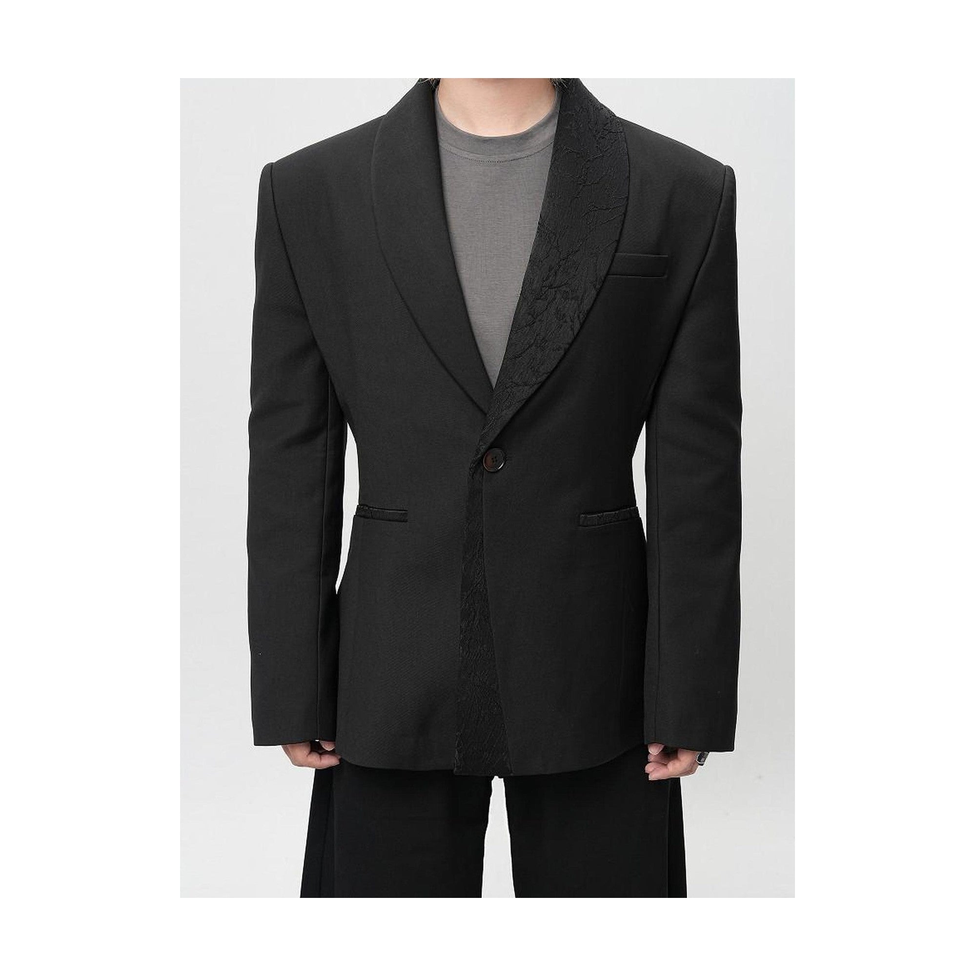 Wrinkle Free Slim Fit Patchwork Casual Black Shawl-Collar Blazers main image