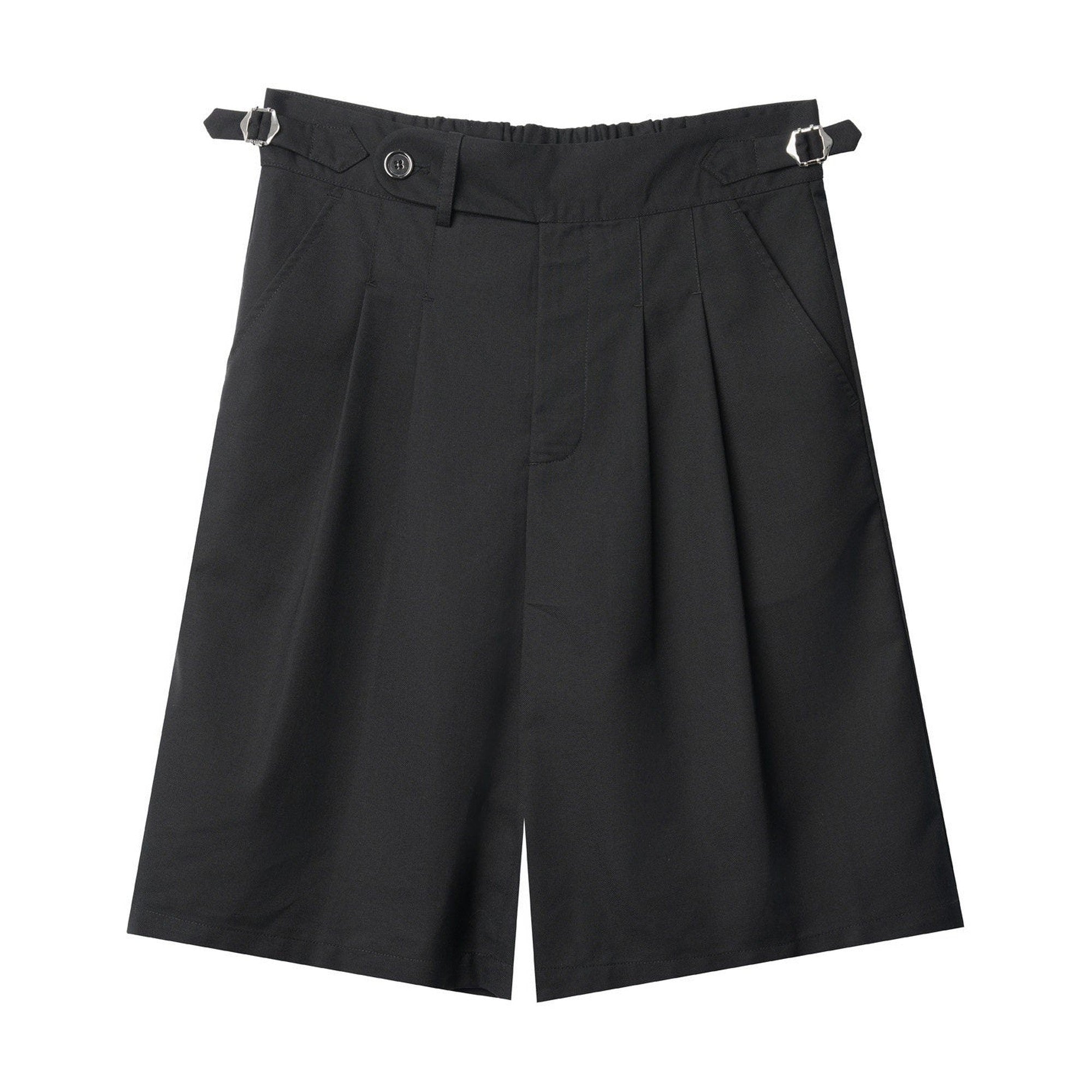 Wrinkle Free Straight Fit Midrise Zipper Pockets Black Casual Tailored Shorts main image