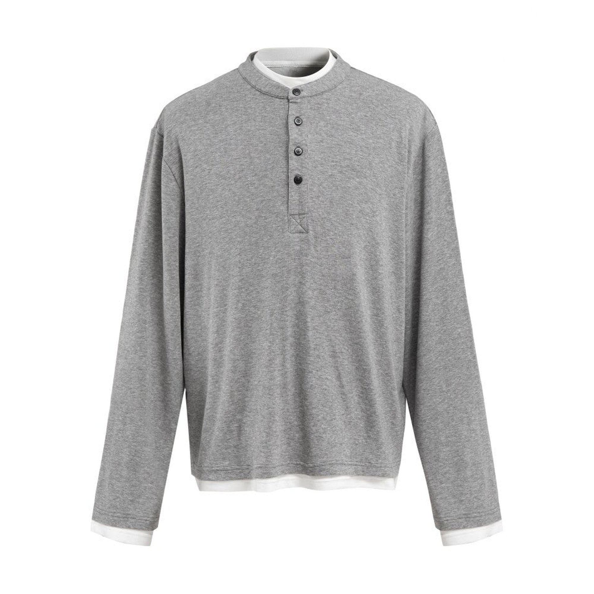 Wrinkle Resistant Colorblock Loose Fit Mens Henley Knitted Long Sleeve T-Shirts main image