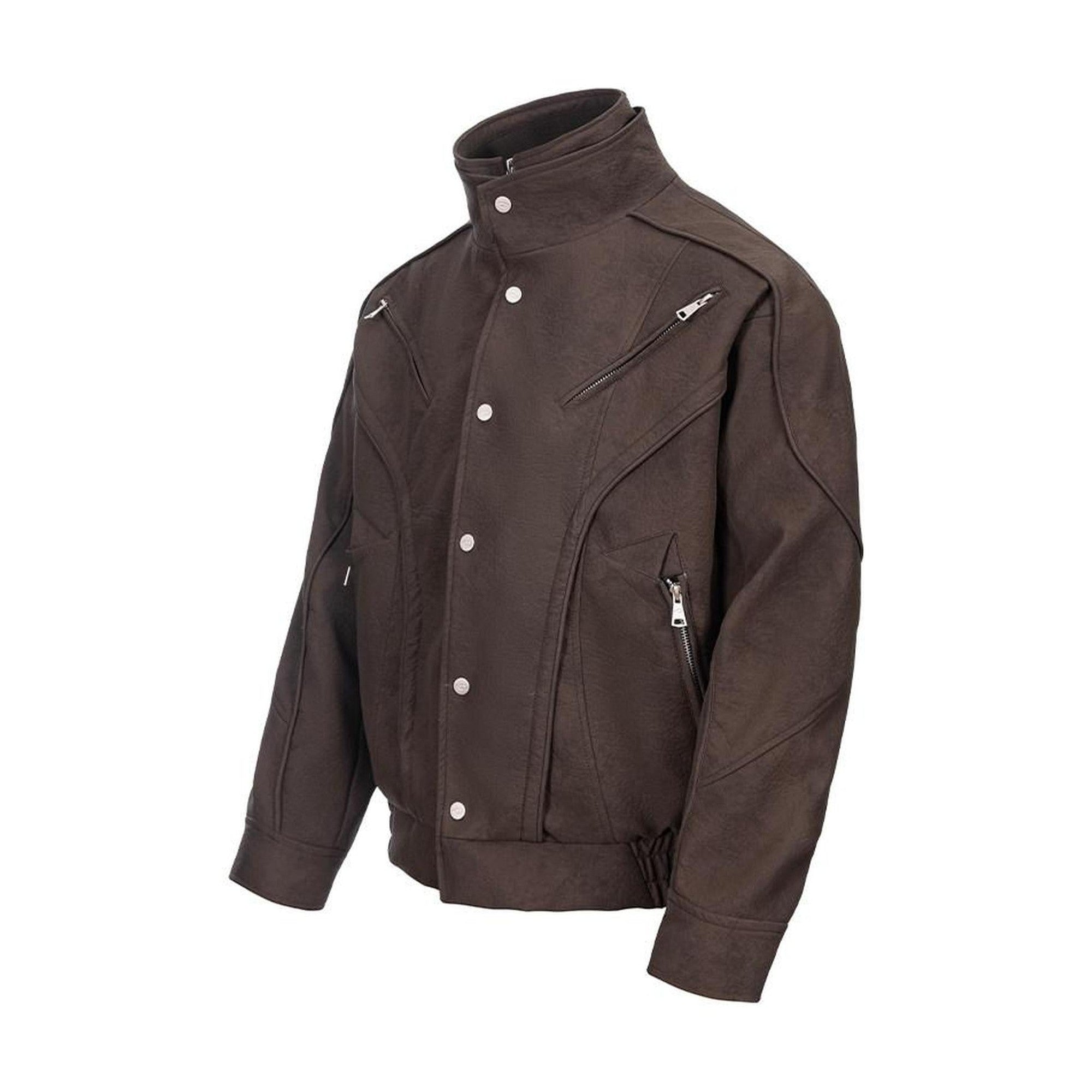 Zip Up Stand Collar Loose Fit Casual Unisex Brown Everyday Outerwear Jackets main image